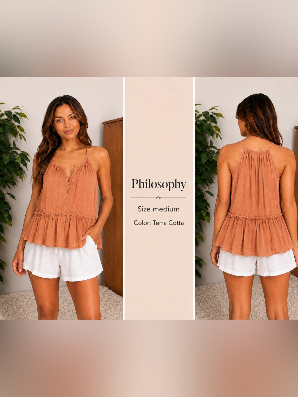 Philosophy Terra Cotta Babydoll Halter Top Size Medium
